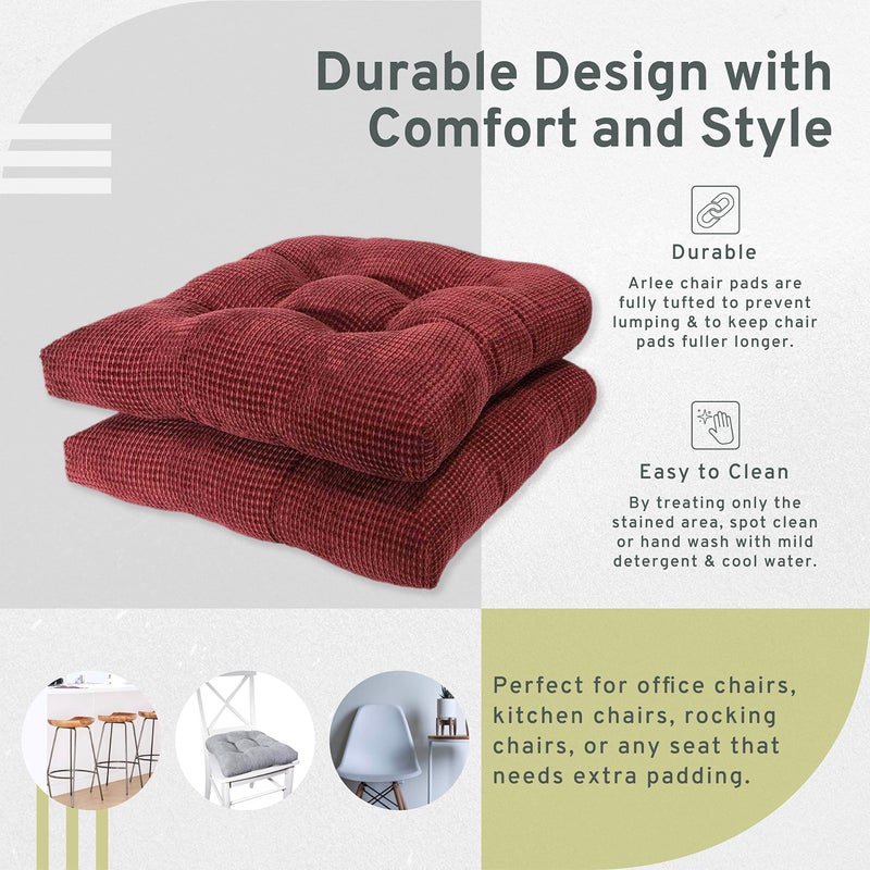 Arlee Chair Cushions for Dining Chairs, Set of 2 - Memory Foam Chair Pads, Non-Skid Backing - Durable Thick Seat Cushions for Kitchen, Office, Patio, 15" L x 14" W - Burgundy Red - Image 4